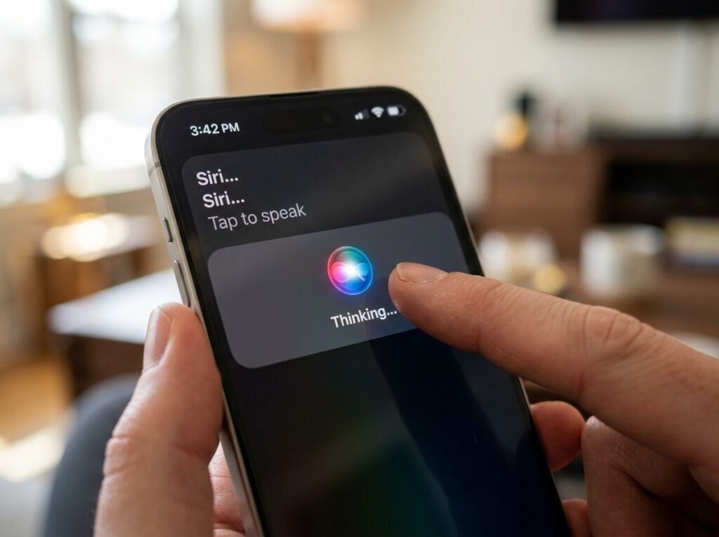 iPhone ekranında Siri yanıtı, yükleme göstergesi, kullanıcı etkileşimi